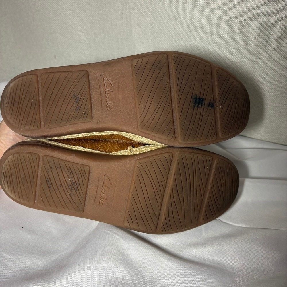 Clarks Elaina Rae Tan Leather Ballet Flats Floral Embossed Espadrille Size 7 - Picture 4 of 11